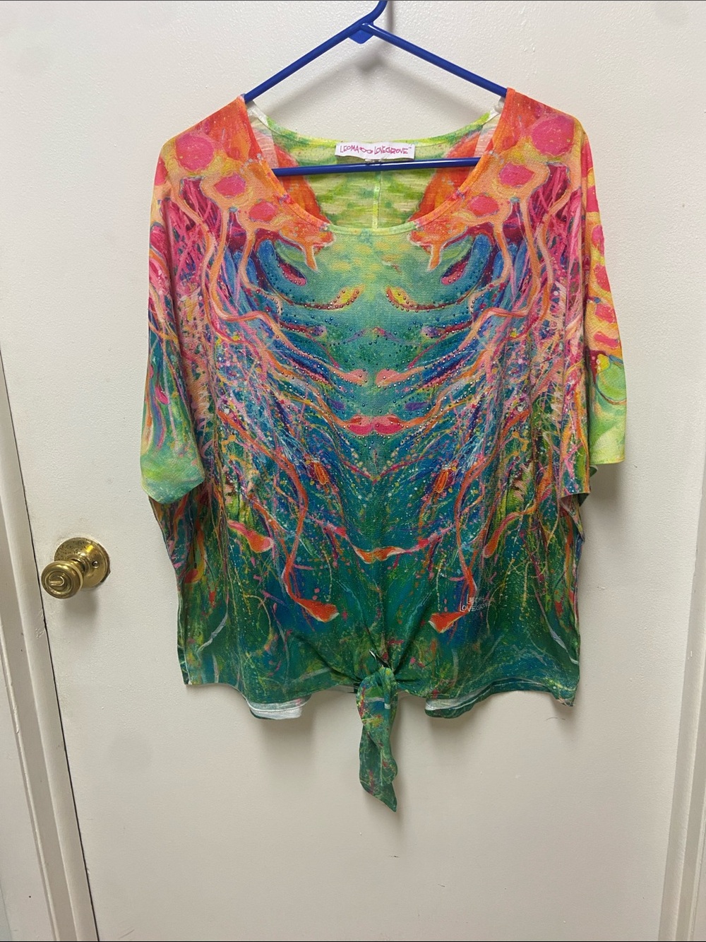 LEOMA LOVEGROVE Colorful Teal & Pink Tie-Front Top